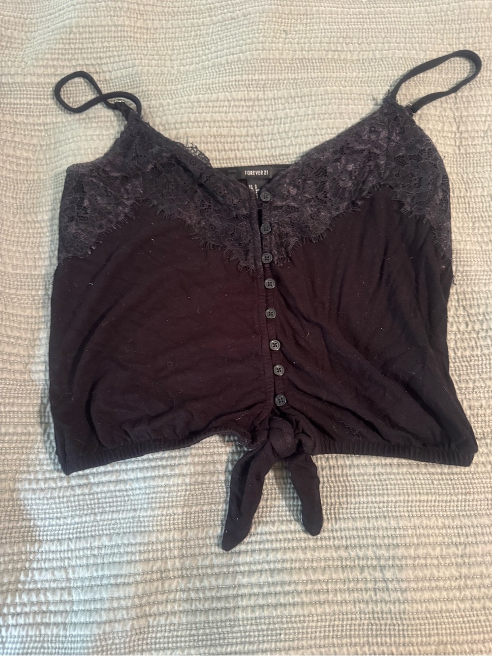 Forever 21 Black Lace-Trim Button Tie Cami Top